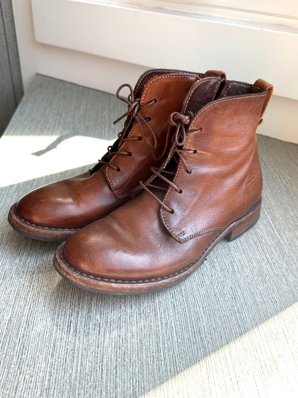MOMA Italy Cognac Leather Lace-Up Ankle Boots EU 36